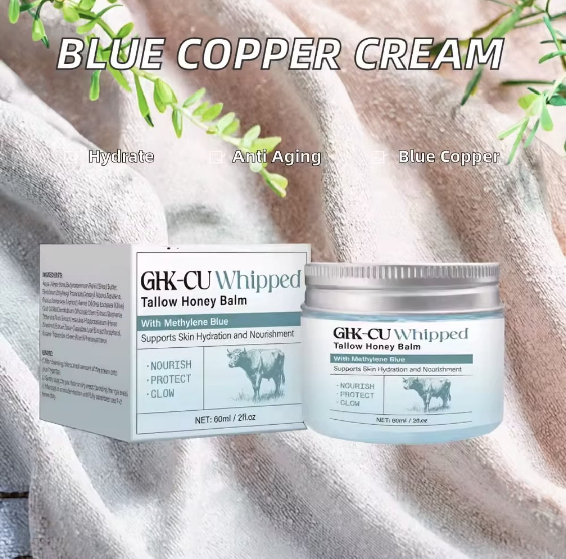 GHK-Cu Blue Balm, Manuka Honey & Vitamin E Cream, 2.12 OZ