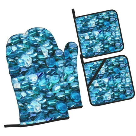 

Tebeau Blue Kyanite Print 4 Pcs Oven Mitts and Pot Holders 500°F High Heat Resistant Kitchen Oven Mitts with Pot holders Long Oven Mitts for Baking and Cooking