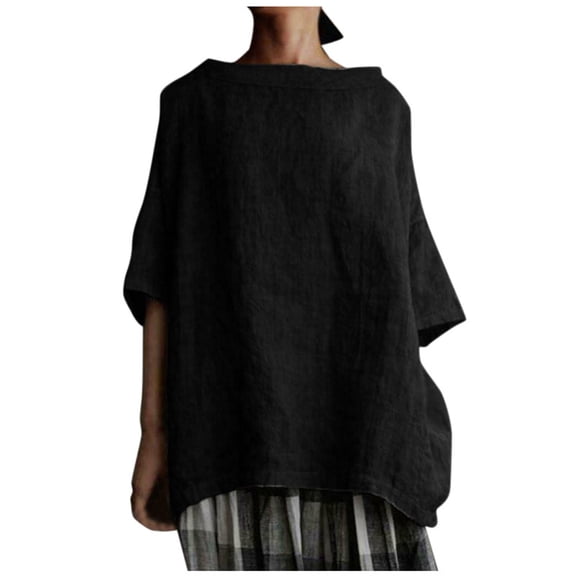 Yuncity Linen Shirt Women Cotton Solid Color Loose T-Shirt S-2Xl