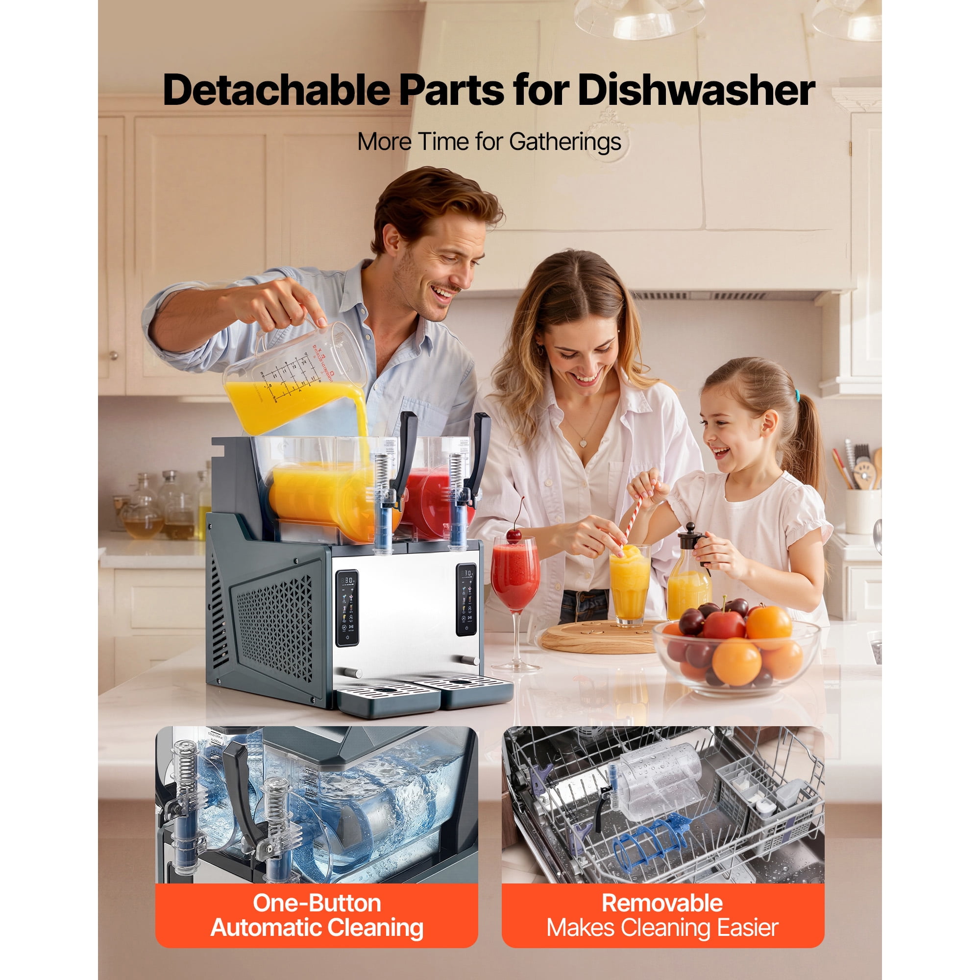 KFFKFF Dual-Tank Slushie Machine, 4L/135oz Capacity Each, Frozen Drink Maker for Home Use, Self-Cleaning Function, Ideal for Margaritas, Milkshakes, Frappés, and More