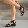 thumbnail image 6 of Avrnliq Womens Rhinestone Embellished Gladiator Sandals, Strappy Wedge Open Toe Sandals with Side Zipper, Comfortable PU Faux Leather Black Dressy Casual Sandals for Summer,Size 40, 6 of 7