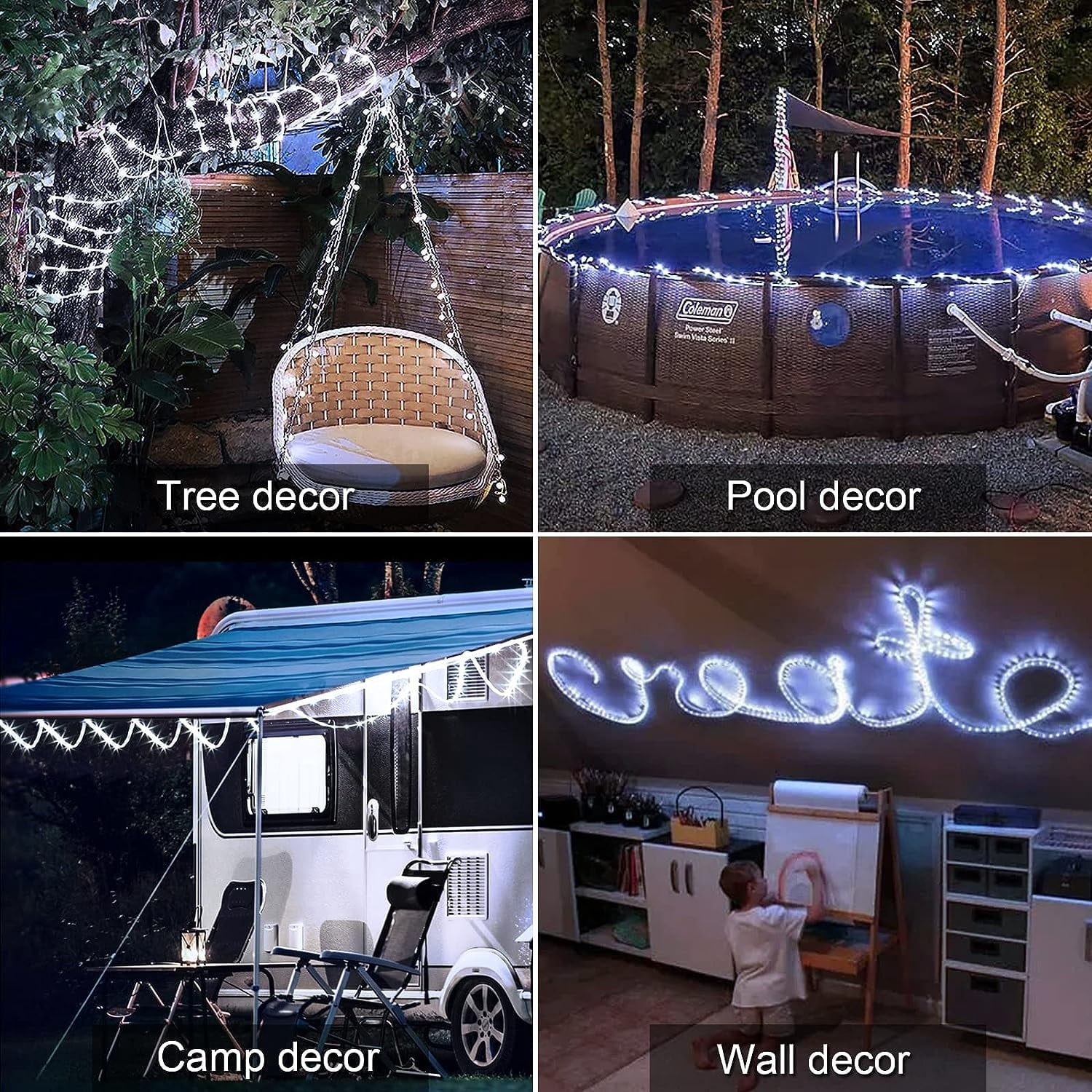 JOPESO Solar Rope Lights Outdoor Waterproof 39FT 100LED Solar String Lights 8 Modes Clear Tube Hanging Lights Clearance for Christmas Decorations