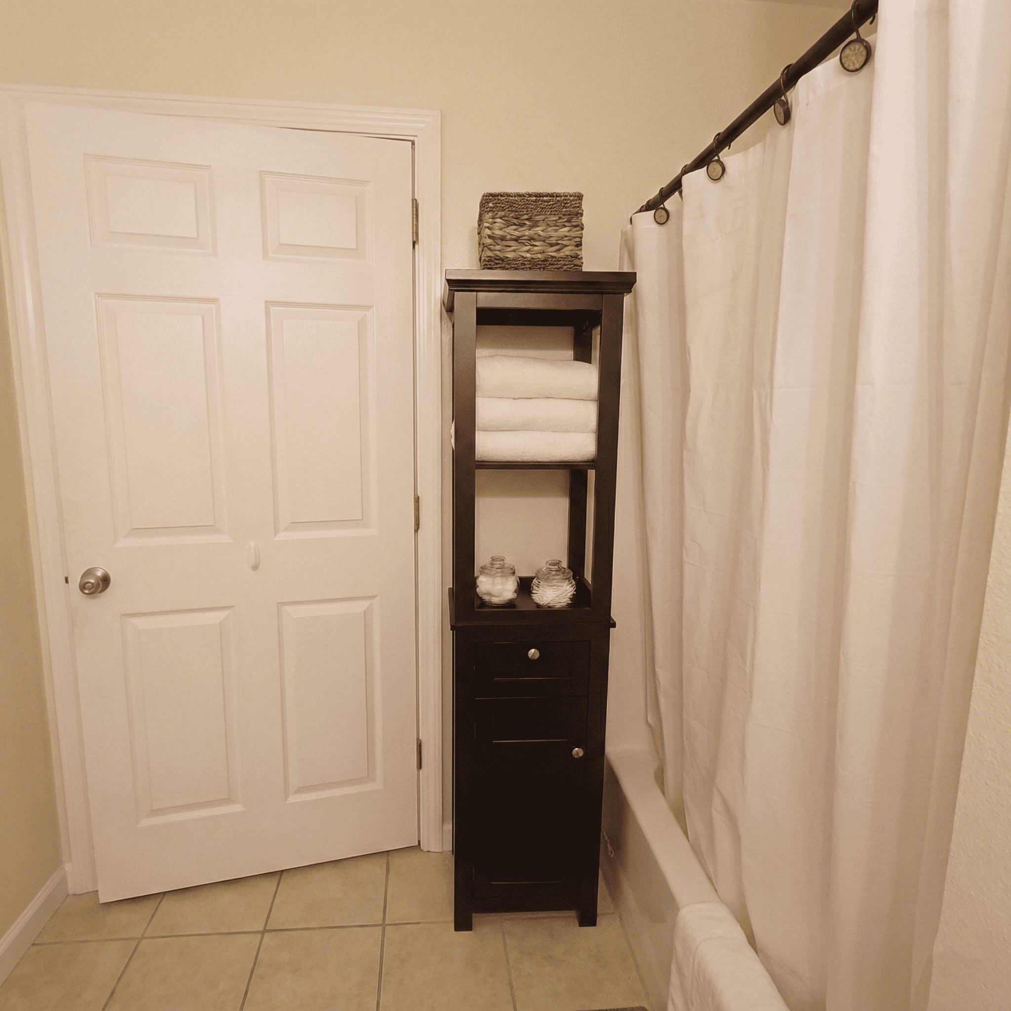 STAROUS Bathroom Freestanding Storage Cabinet with Two Tier Open Shelves, Tall Slim Cabinet with Door and Drawer, Free Standing Linen Tower (Espresso with Drawer)