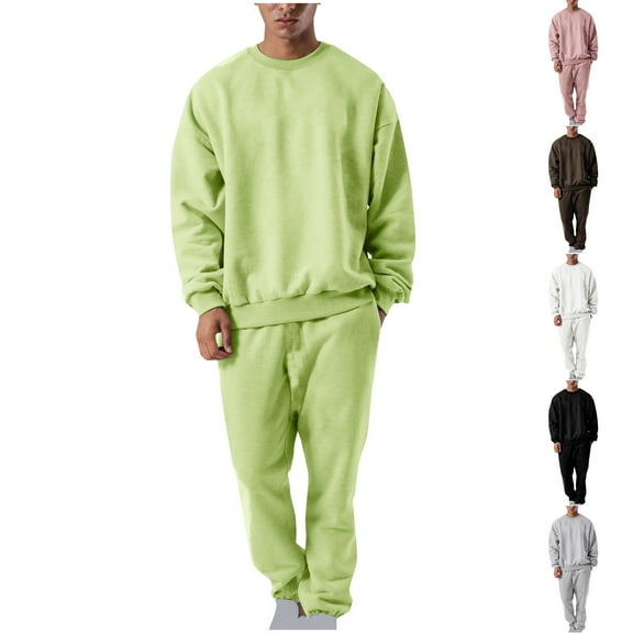 safuny Men's 2Pc Tracksuits Set Tops And Pants Jogger Solid Color Trendy Crew Neck Outfits Jogging Athletic Suits Causal Running Sports Sweatsuit Long Sleeve Black L