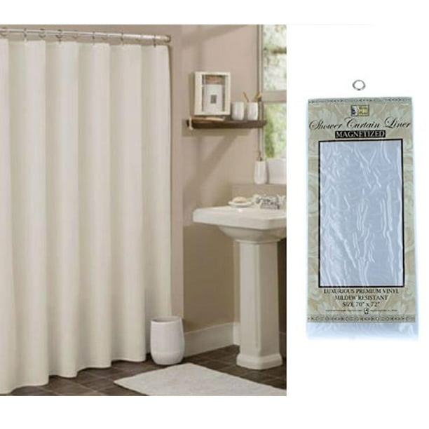 White Shower Curtain Magnetic Liner, Vinyl Magnetic Shower Curtain Liner