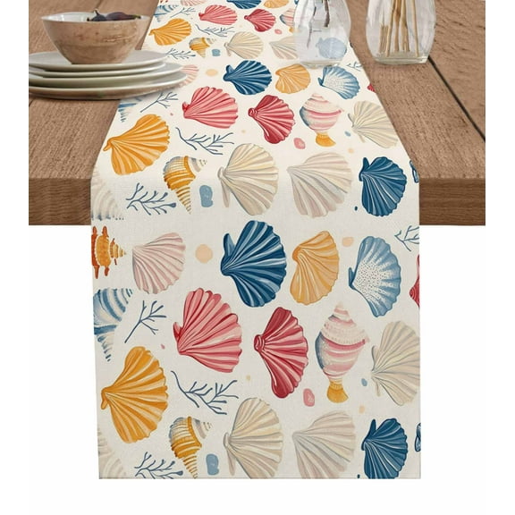 Boanket Coastal Shell Table Runner - 90 Inch Long, Kitchen Dining Table Runner Dresser Scarves, Summer Sea Nautical Shell Beach Starfish Farmhouse Decor for Coffee Tables Wedding Party Banquet