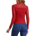 thumbnail image 3 of INSPIRAR CHIC Top de Malla para Mujer de Manga Larga Sólido con Cuello Alto y Panel Transparente con Fruncido Lateral XS Rojos, 3 of 6