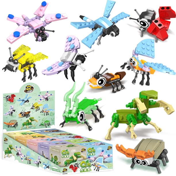 Juguete de bloques de construcción para niños, ensamblaje de partículas pequeñas, insectos adorables y divertidos, 10 cajas (Xiaomingxing 52048)