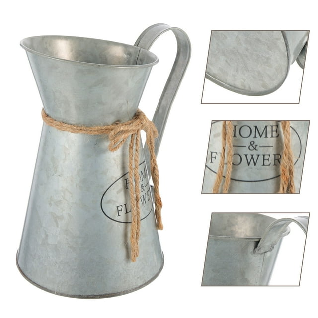 unbranded Jarra Metálica Vintage Color Plata Para Arreglo Floral Y Plantas Decorativas