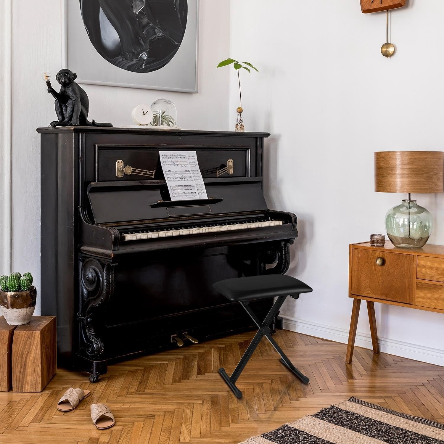 Foldable Piano Bench - Adjustable Keyboard Seat & Musician Stool Anti-slip Chair Durable Comfortable Padded Folding Stoo