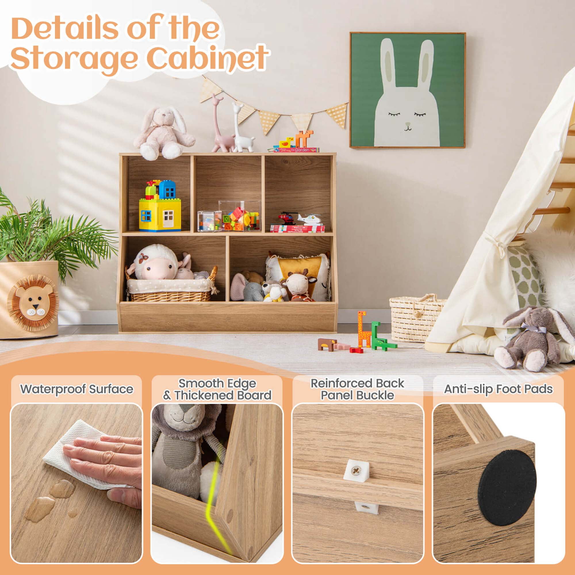 Costway Storage Organizer Kids Bookcases, Wood Natural, 35.5''x16''x30'', 38.5 lb