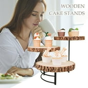 QHUDLV Generic Wooden 3 Tier Cake Stand Tower for Wedding, Birthday, Tea Party