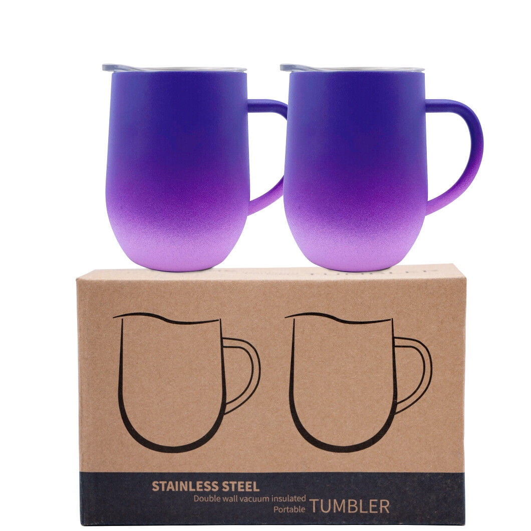 Ezprogear 2 Pack 12 oz Stainless Steel Coffee Tumbler with Handle