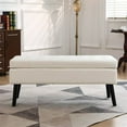 thumbnail image 2 of Storage Bench with 300lb Seating, 43.3" PU Upholstered Entryway Bench with Wood Legs and Safety Hinge, Ottoman Flip Top Foot Rest Long Stool for Sofa Couch Bedroom End of Bed Living Room, White, 2 of 7