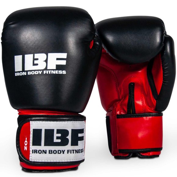 Iron Body Fitness Sport Series Boxing Gloves, 10 oz Training Gloves, Red & Black