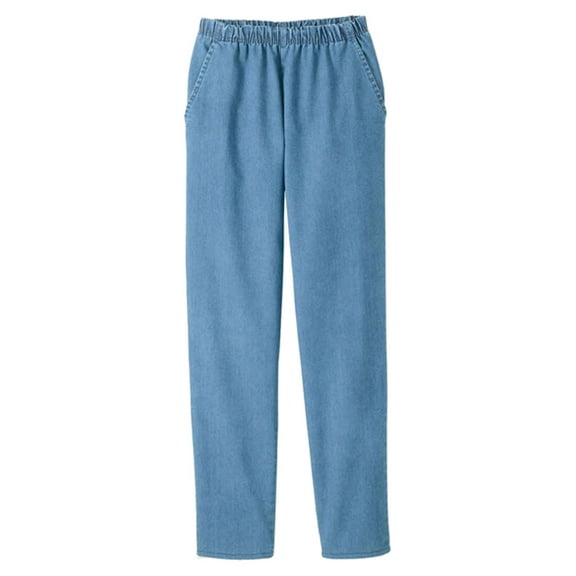 EOM Womans Pull On Side Pockets Full Elastic Waist Jeans (Chambray, XL)