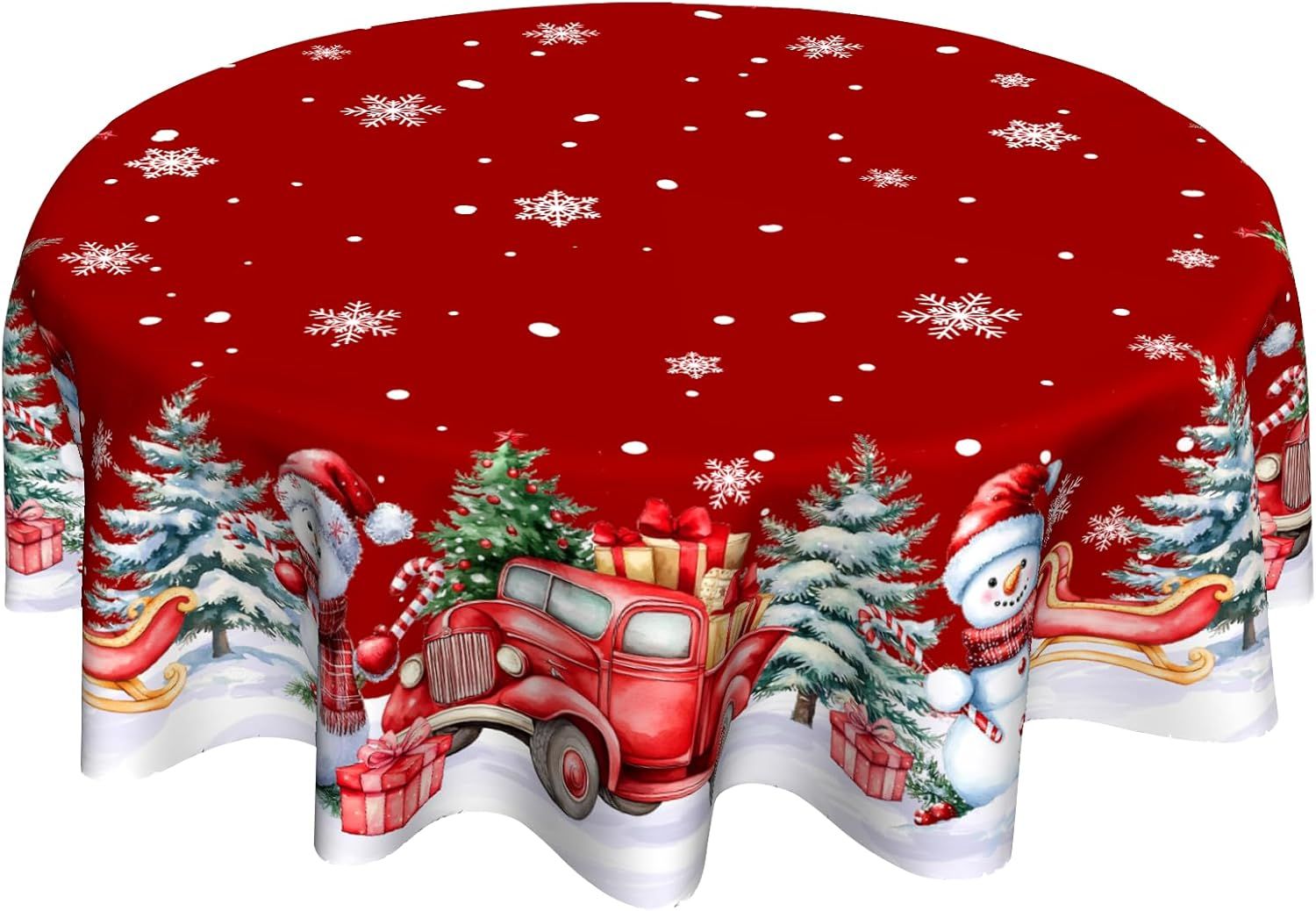 Christmas Round Tablecloth 60 inch Christmas Nativity Table Cloth Xmas Tree Table Cloths Decorations for Home Kitchen Dining Red Buffalo Plaid