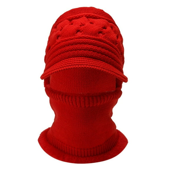 AWZXDE Winter Outdoor Winter Hats For Men And Women Comfortable Lined Knitted Scarf Integrated Pullover One Piece Head Cover Red