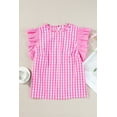 thumbnail image 5 of Women's Rose Red Checkered Ruffled Sleeve Frilled Neck Blouse, 5 of 11