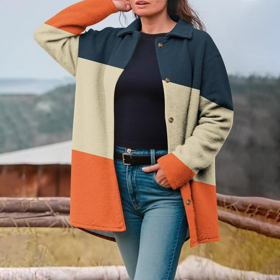 Itsame Women Puffer Jackets Winter Coats Printed Casual Relaxed Lapel Collar Button Cotton for Women Waterproof Jacket Orange Size L