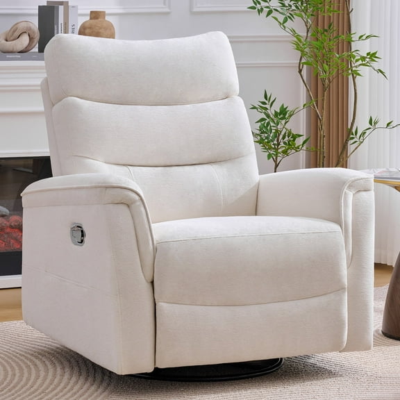 Aemeios Recliner Chair, Oversized Swivel Rocker Chair for Adults, Wide Glider , Nursery Chairs for Living Room, White
