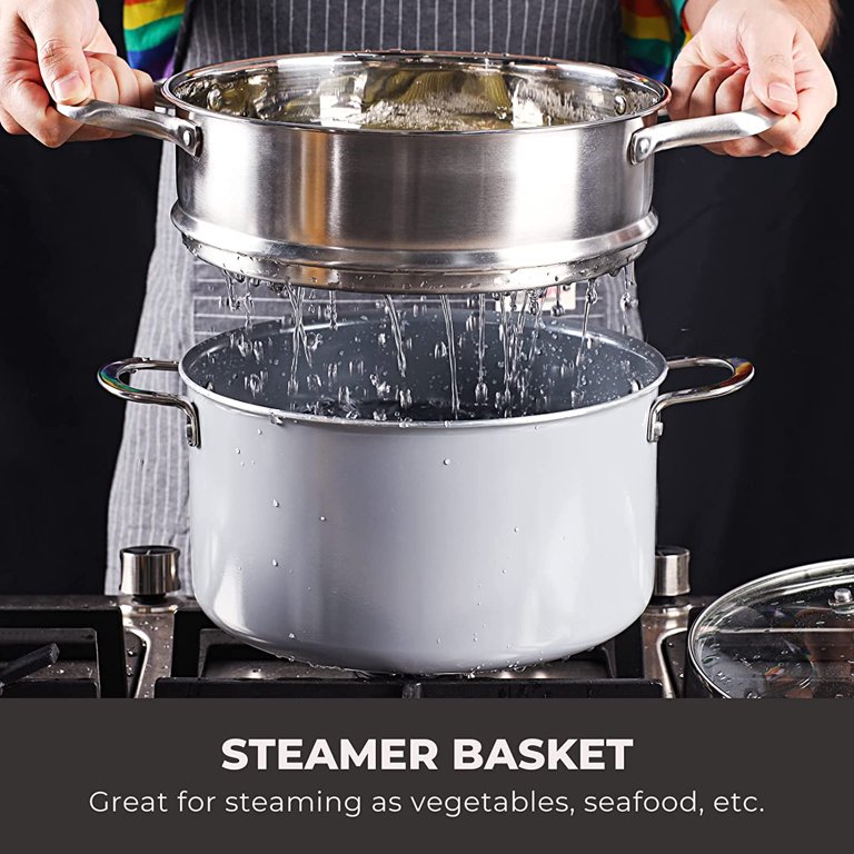 ZXNYH 13pcs Cookware Set, Steamer Basket, Stockpot with Lid, Saucepan with Lid, Fry Pan, Saute Pan for Daily Cooking, Grey ZXNYH 13pcs Cookware Set, Steamer Basket, Stockpot with Lid, Saucepan with Lid, Fry Pan, Saute Pan for Daily Cooking, Grey