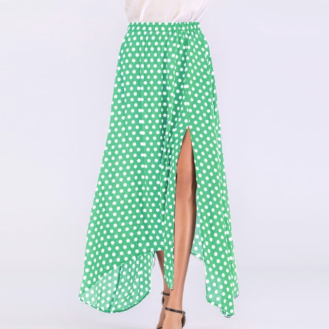 Vintage mujeres cintura alta lunares falda maxi lado hendidura asimétrica dobladillo verano retro fa Abanopi Verde S