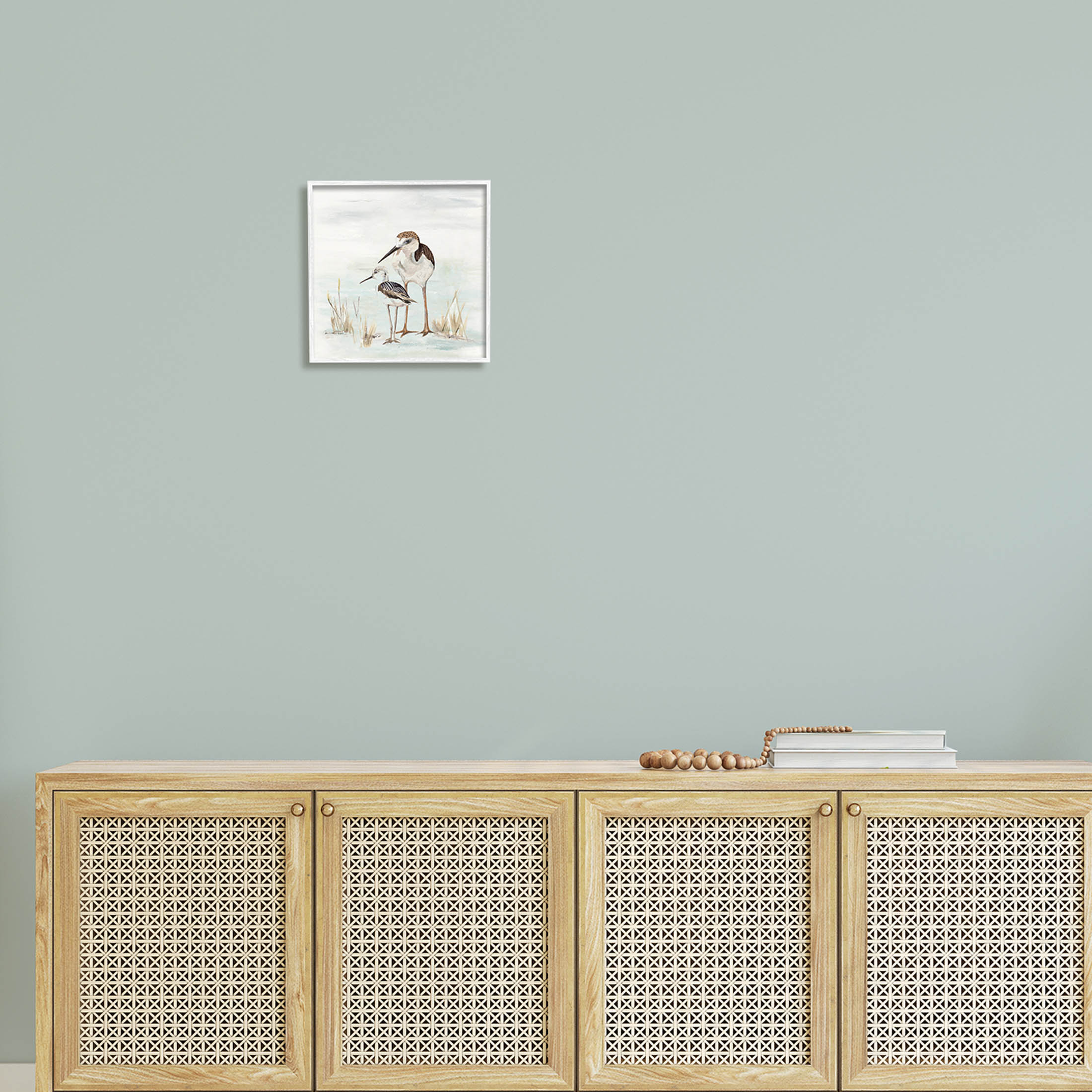 Sandpipers Duo Coastal Beach Bird Animals & Insects Graphic Art White Framed Art Print Wall Art