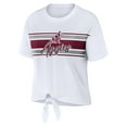 thumbnail image 2 of Women's WEAR by Erin Andrews White Texas A&M Aggies Striped Front Knot Cropped T-Shirt, 2 of 3