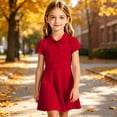 thumbnail image 3 of Girls Uniform Polo Dress Toddler Button Callor Short Sleeve Solid Tennis Dress A-Line Athletic Dresses for Kids,Red,120, 3 of 10