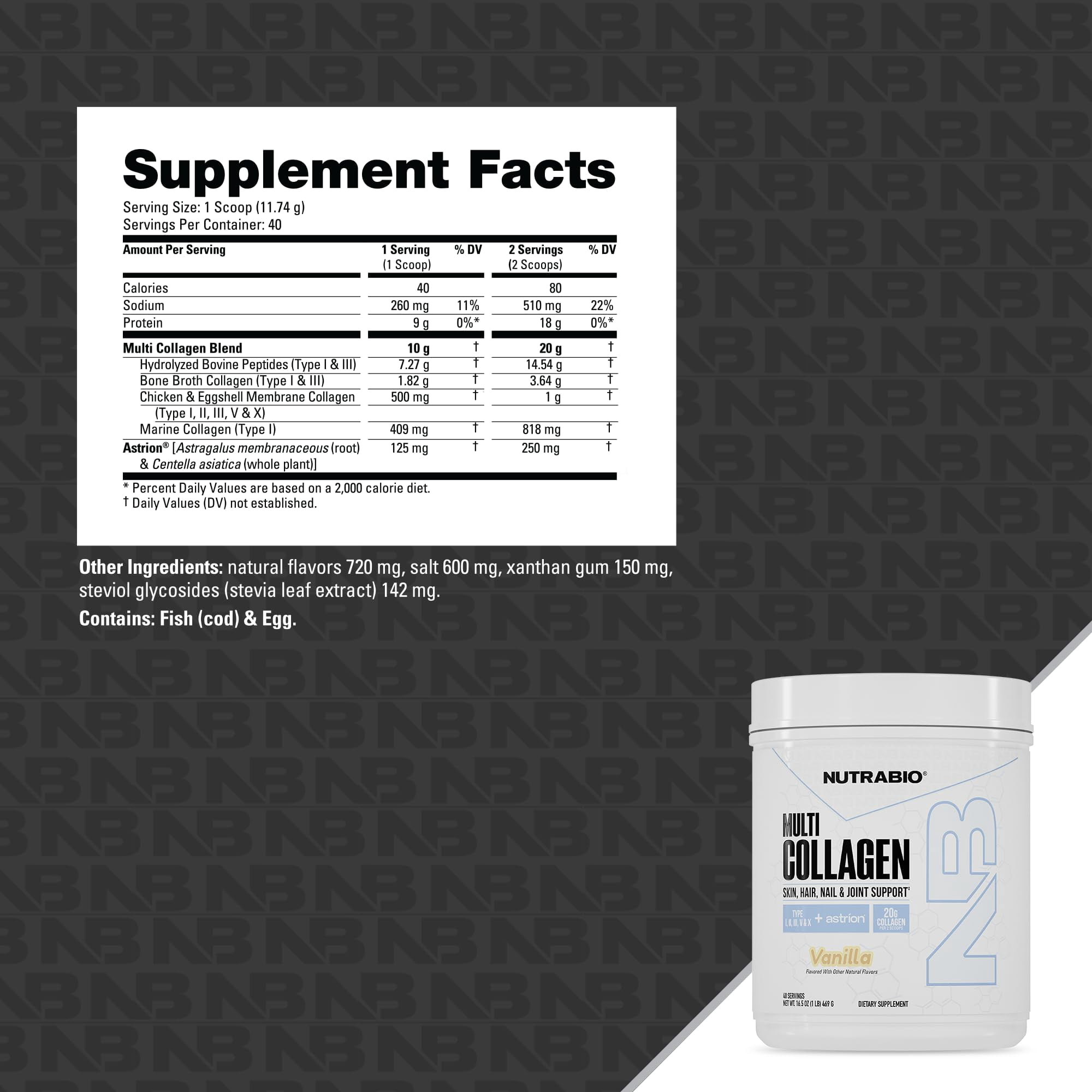 NutraBio Multi Collagen Powder- Hydrolyzed Collagen Peptides for Glowing Hair & Skin- Grass-Fed- Collagen Powder for Women and Men- 45 Servings- Vanilla