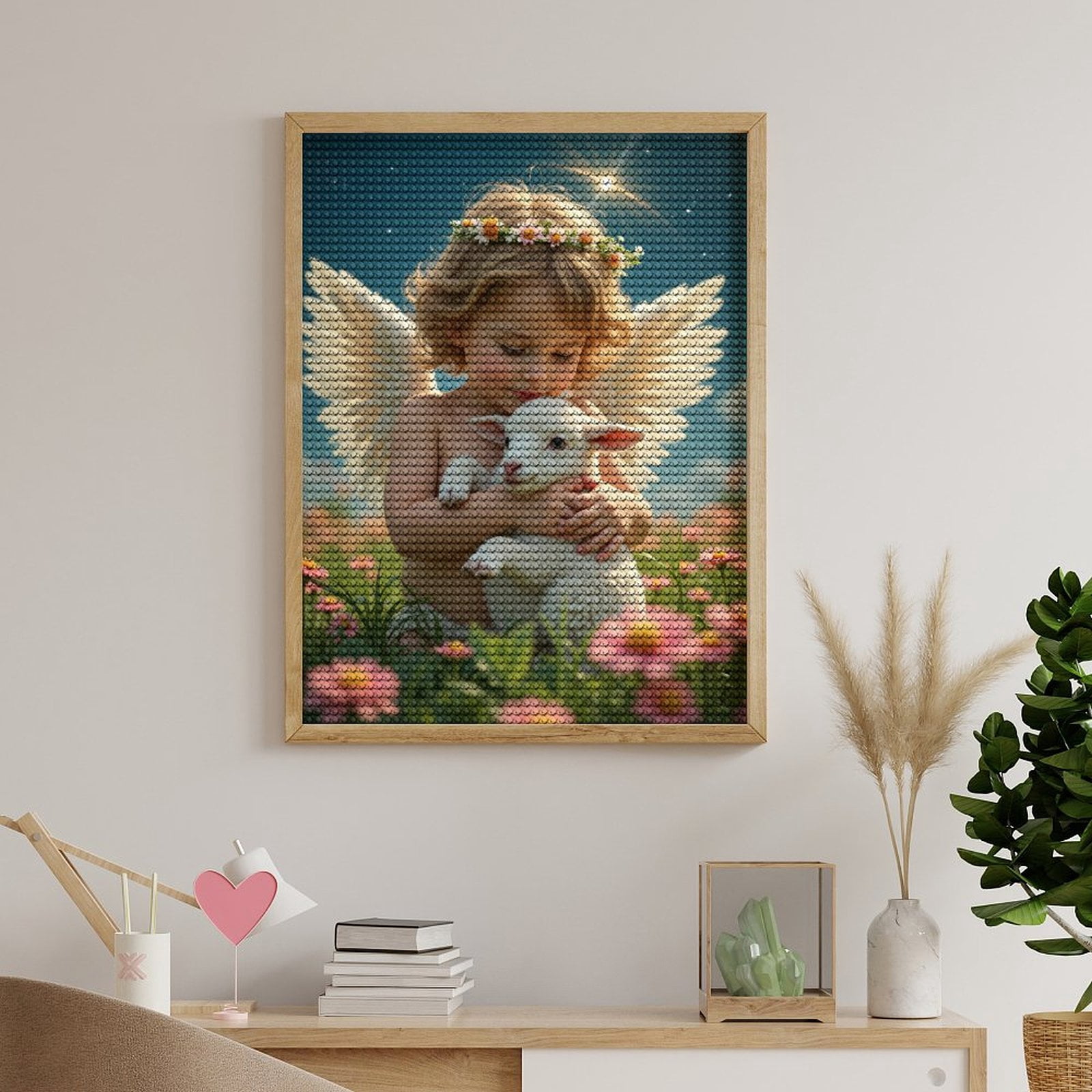 Diamond Art Kits for Adults, Angel Wings Embracing Lamb 5D Diamond Painting Kits for Adults Beginners, DIY Full Drill Diamond Painting, Gem Art and Crafts 12x16