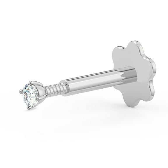 EternalDia 2.3mm Diamond Nose Ring, 18G Straight Nose Screws, 0.02 ct. t.w. 14K White Gold