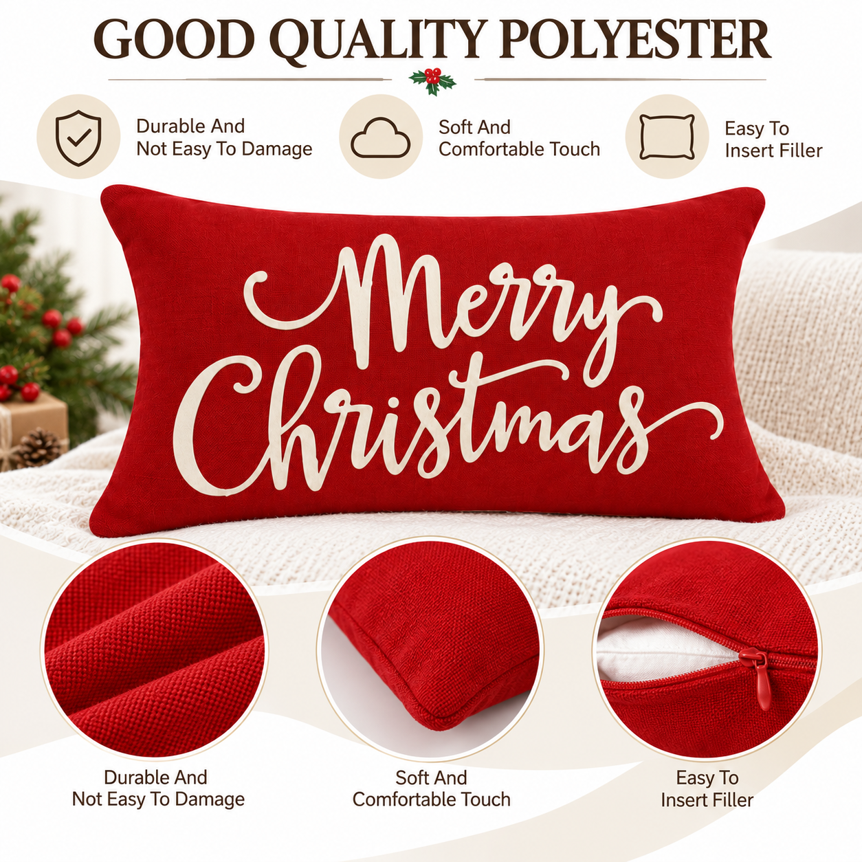 MetMetalrt Christmas Pillow Cover, 12" x 20", Red photo 5