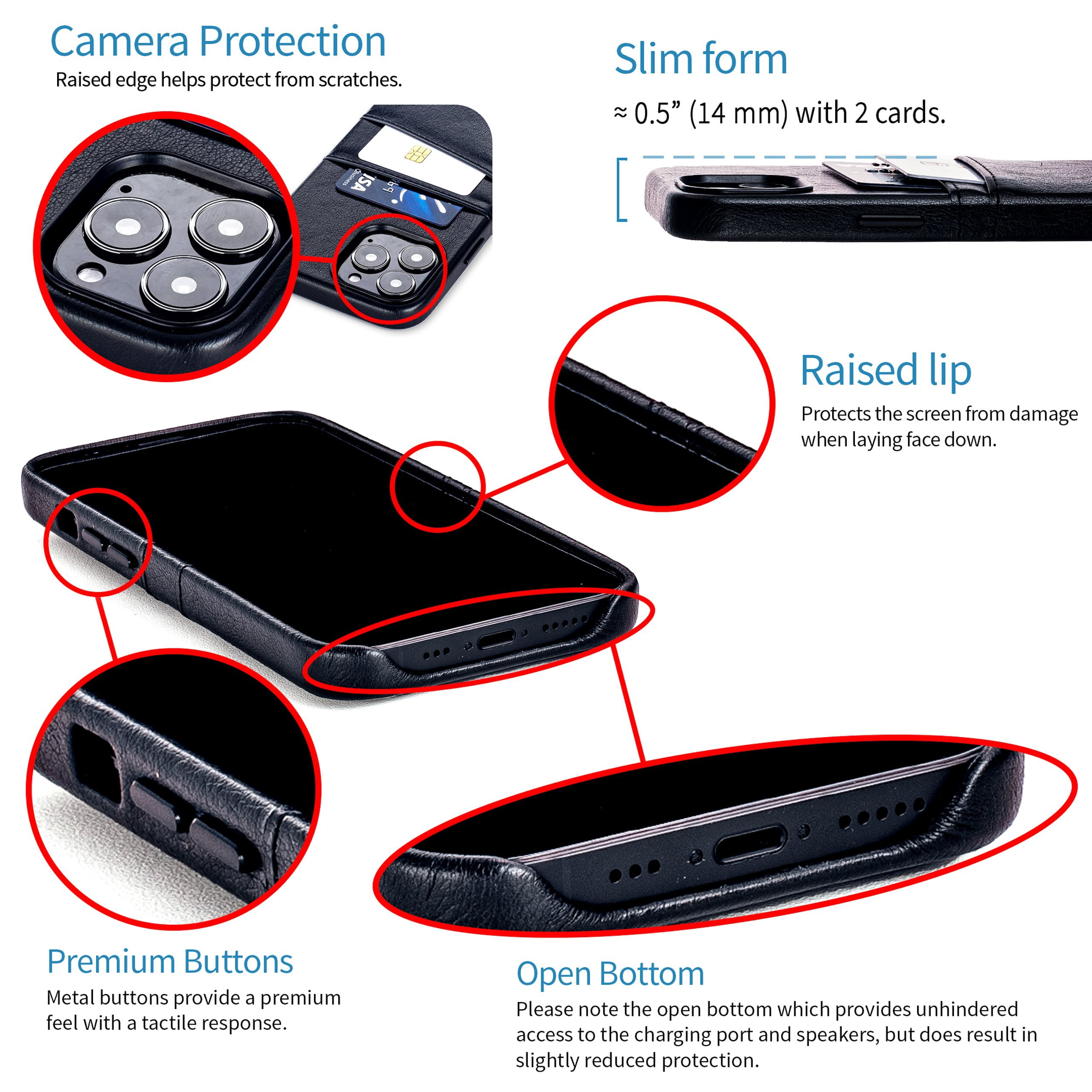 Dockem iPhone 13 Pro Max Exec M2 Wallet Case; Built-in Metal Plate, 2 Card Slots, Premium Synthetic Leather, Black