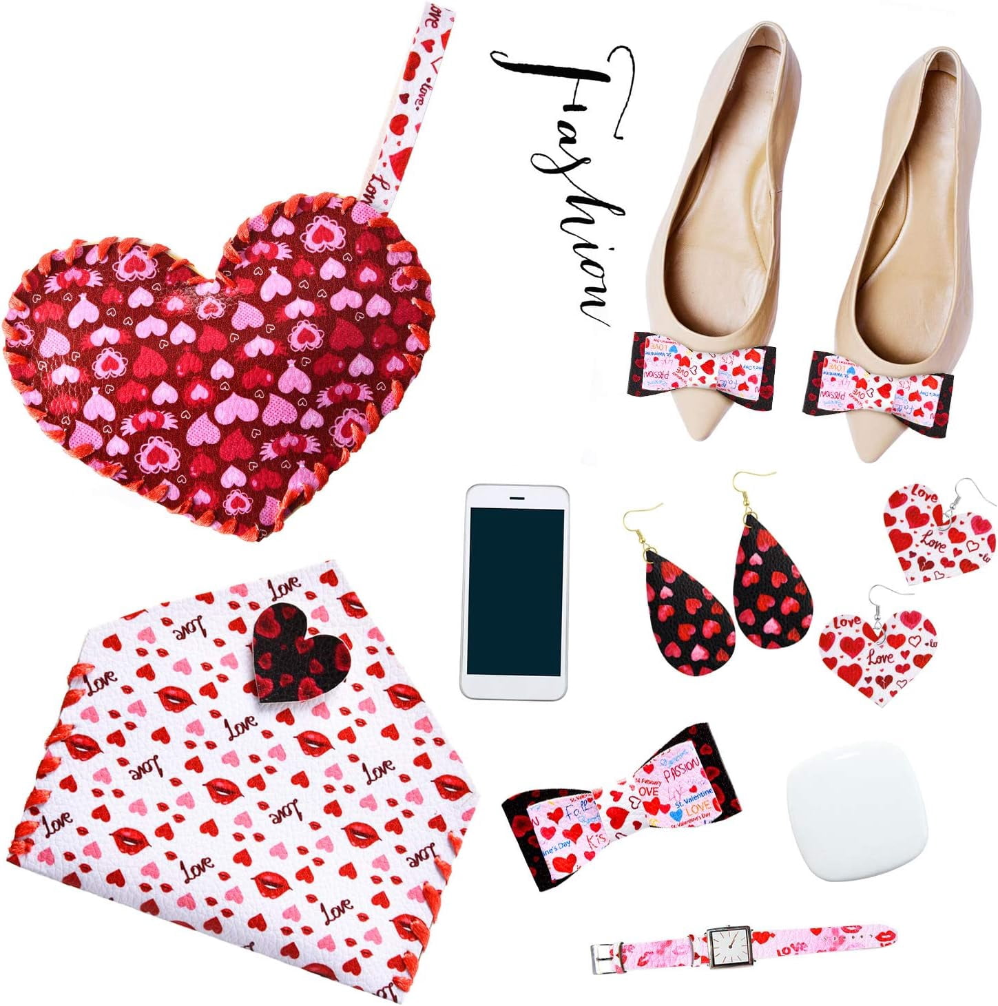 Valentine's Day Faux Leather Sheets for Crafts with Heart Love Pattern Prints and Fabric Canvas Back for DIY Crafts Decor