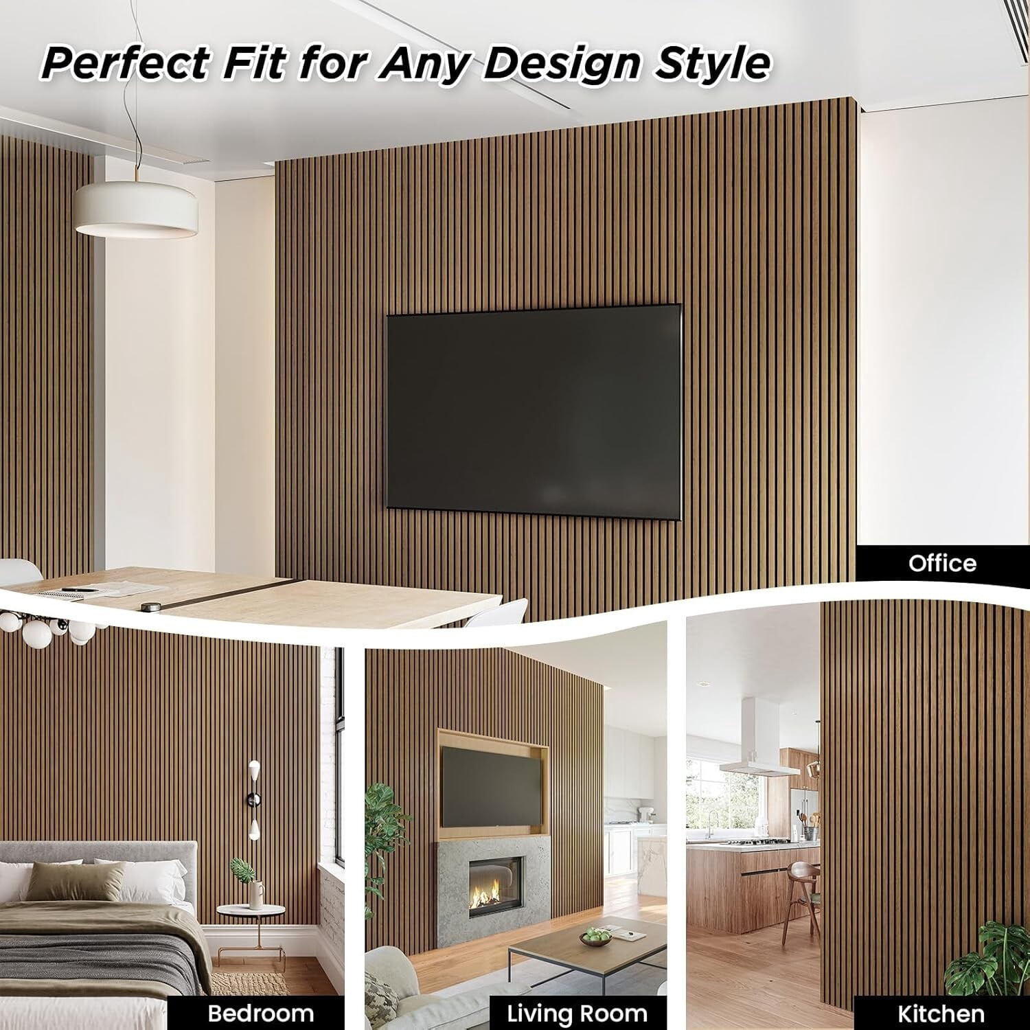 Easy4Home 2Pcs 106"x20.5" Wood Slat Soundproof Wall Panels Acoustic 3D Fluted Decorative Panels, Classic Oak