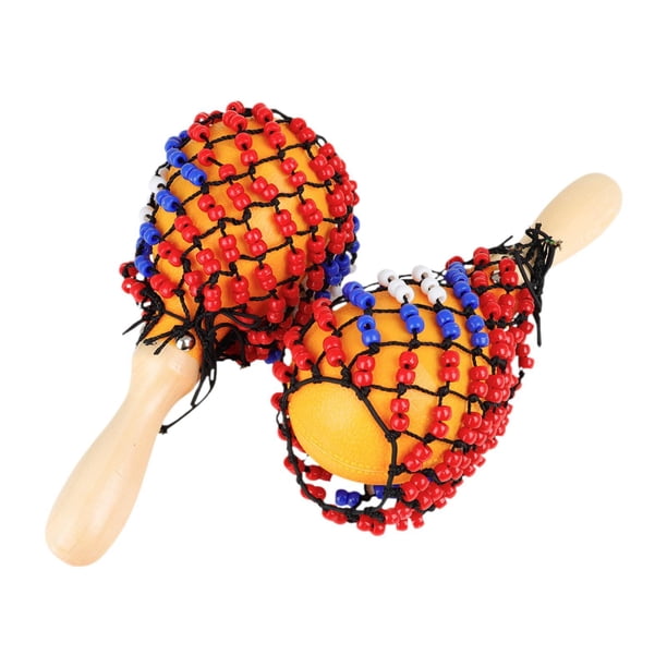 2x Madrina de madera Maracas Sand Hammers Diy Bead Net Percusión Musical Instrumento Musical para Birthday Performance KTV Recolección Concierto