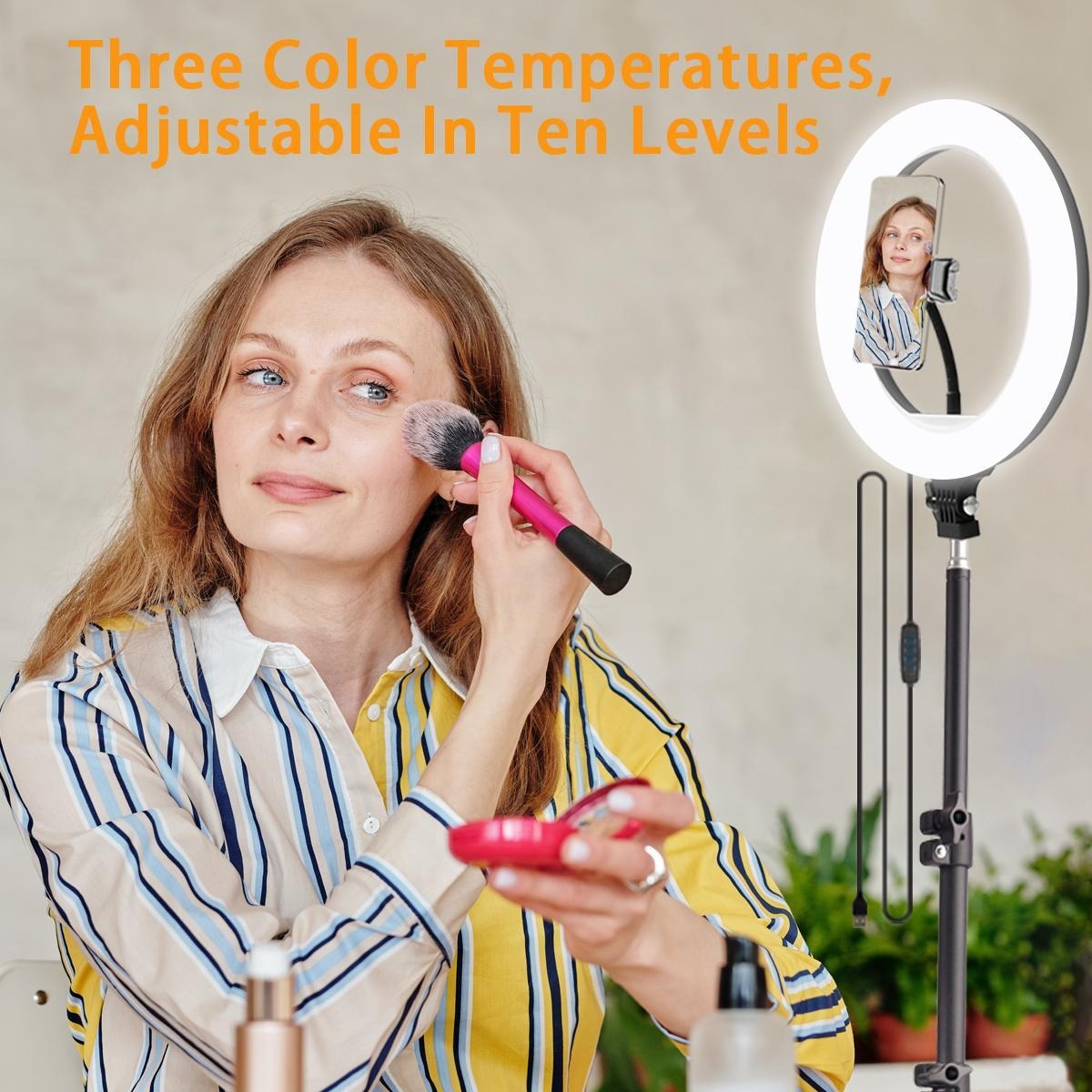 ZOMEI 10" Professional Circle Light with Adjustable Tripod Stand & Phone Holder, Essential for Makeup Artists, YouTube Videos, Computer Work, Vlogging, TikTok Live, Smartphone Photography, etc