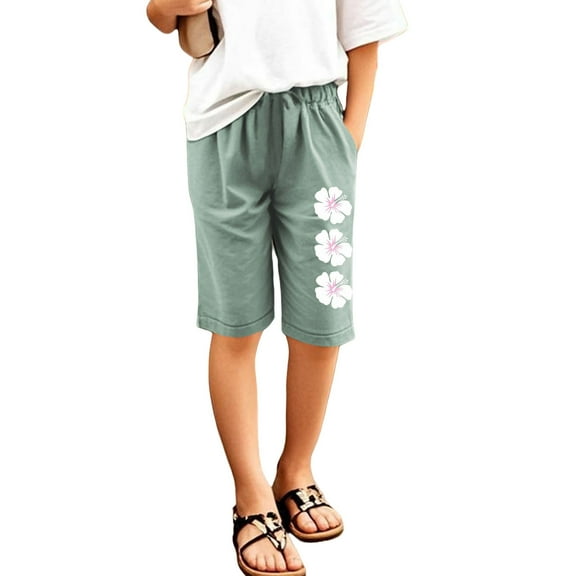 Children Kids Girls Shorts Letter Printed Elastic Waist Casual Pants Breeches With Pocket Classic Dailywear 9-10 Years