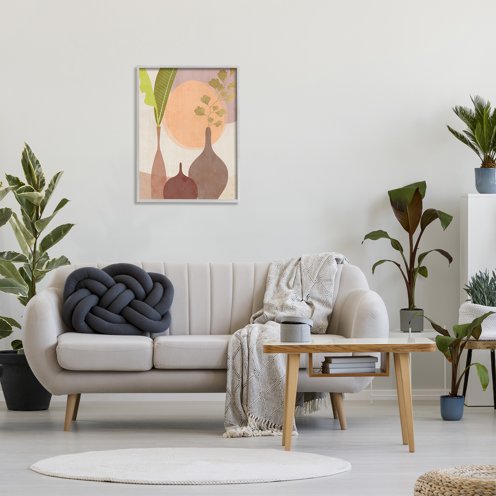 Stupell Industries Neutral Plants in Vases Botanical & Floral Painting Gray Framed Art Print Wall Art, 24 x 30