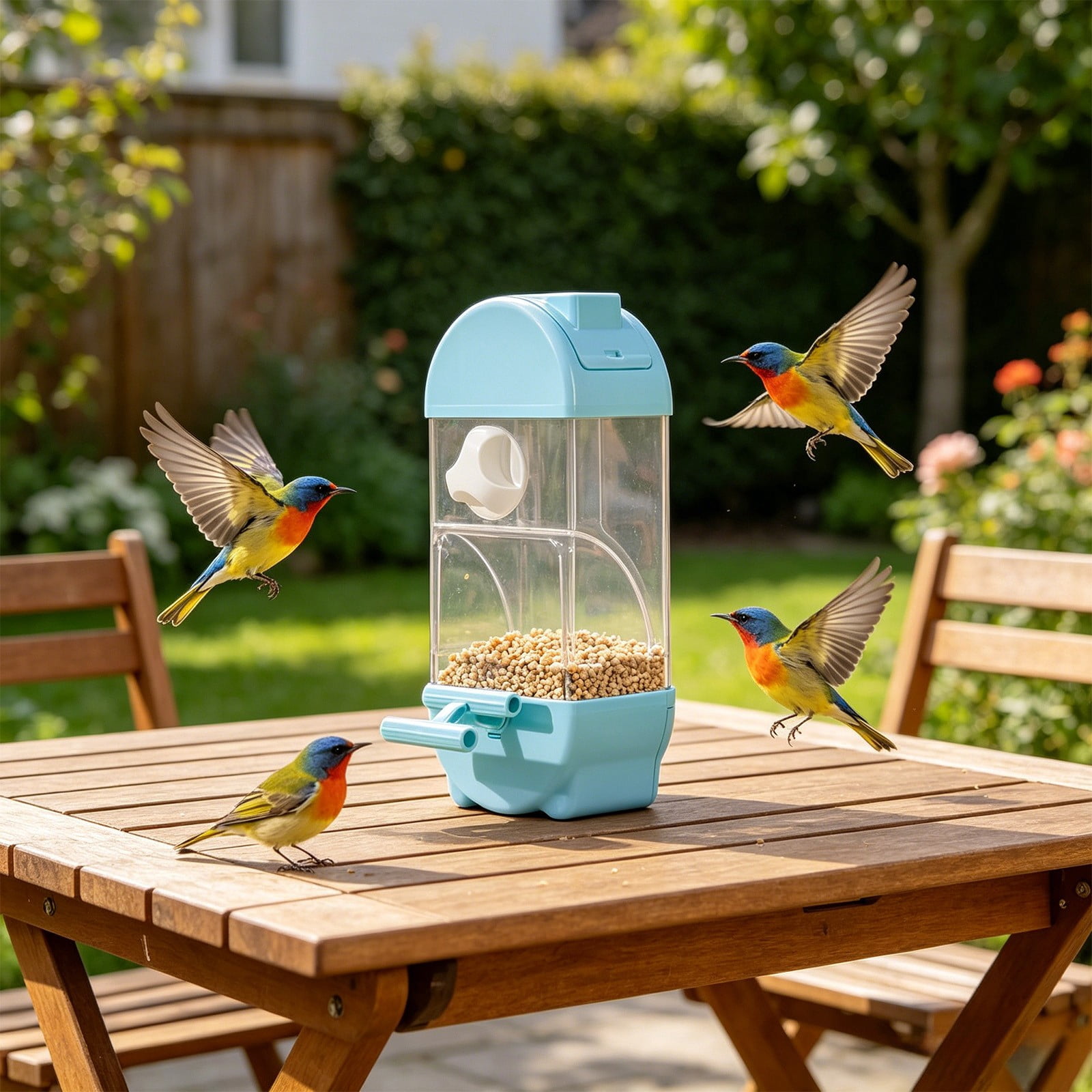 Wild Bird Feeders Transparent Triangular House Acrylic Bird Feeder Acrylic Pet Bird Feeder for Outside Outdoors Attracting Birds