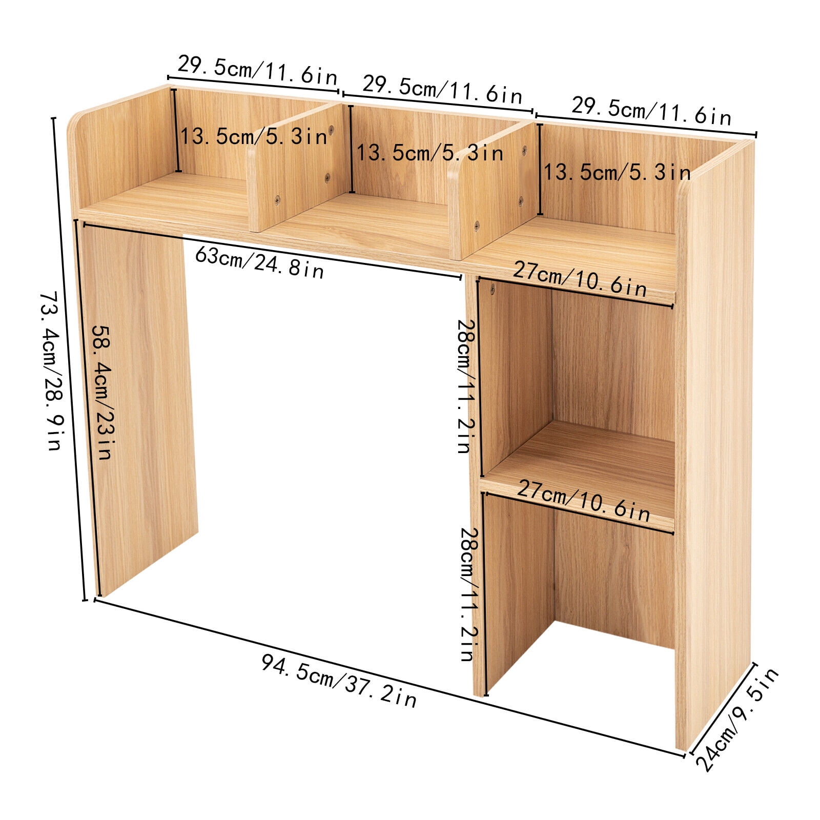 3 Layer Rectangle Desk Bookshelf Organizer, Wood Office Desk Bookshelf Holder, Desktop Storage Rack Shelf