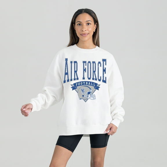 Women's Gameday Couture White Air Force Falcons Oversized Good Vibes Premium Fleece Drop Shoulder Pullover Sweatshirt