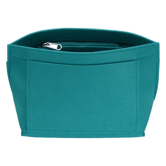 Uxcell Purse Organizer Insert, Small Felt Handbag Organizer Bag Storage & Finishing Inner Bag Liner with Zipper for Chic Backpack Tote Shoulder Bags, Lake Green
