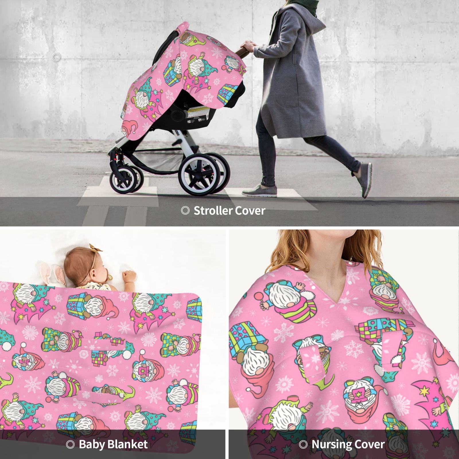 Car Seat Cover Baby - pink Holiday Joy Breathable Infant Car Seat Cover for Baby Carseat, Lightweight Comfort Baby Essentials Must Haves Newborn Stuff for Girl Boy