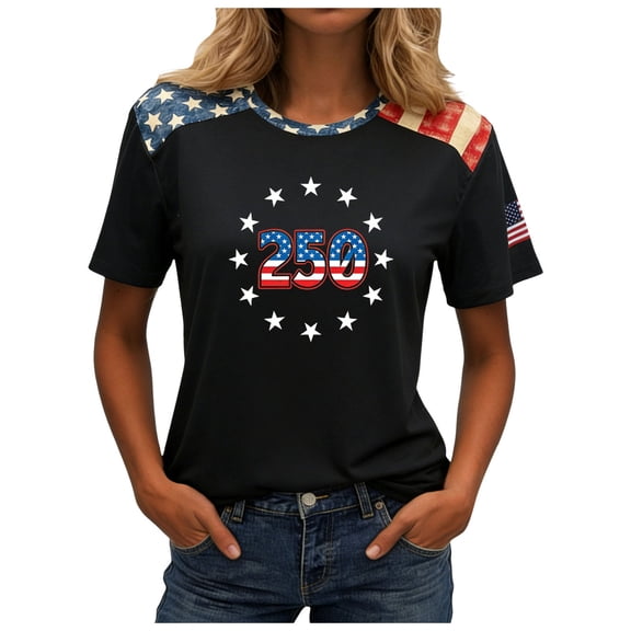 idosla 250 Anniversary USA Shirt Women's Short Sleeve T-Shirt Patriotic American Flag Eagle Tops 1776-2026 Tshirt Gifts (Red, S)