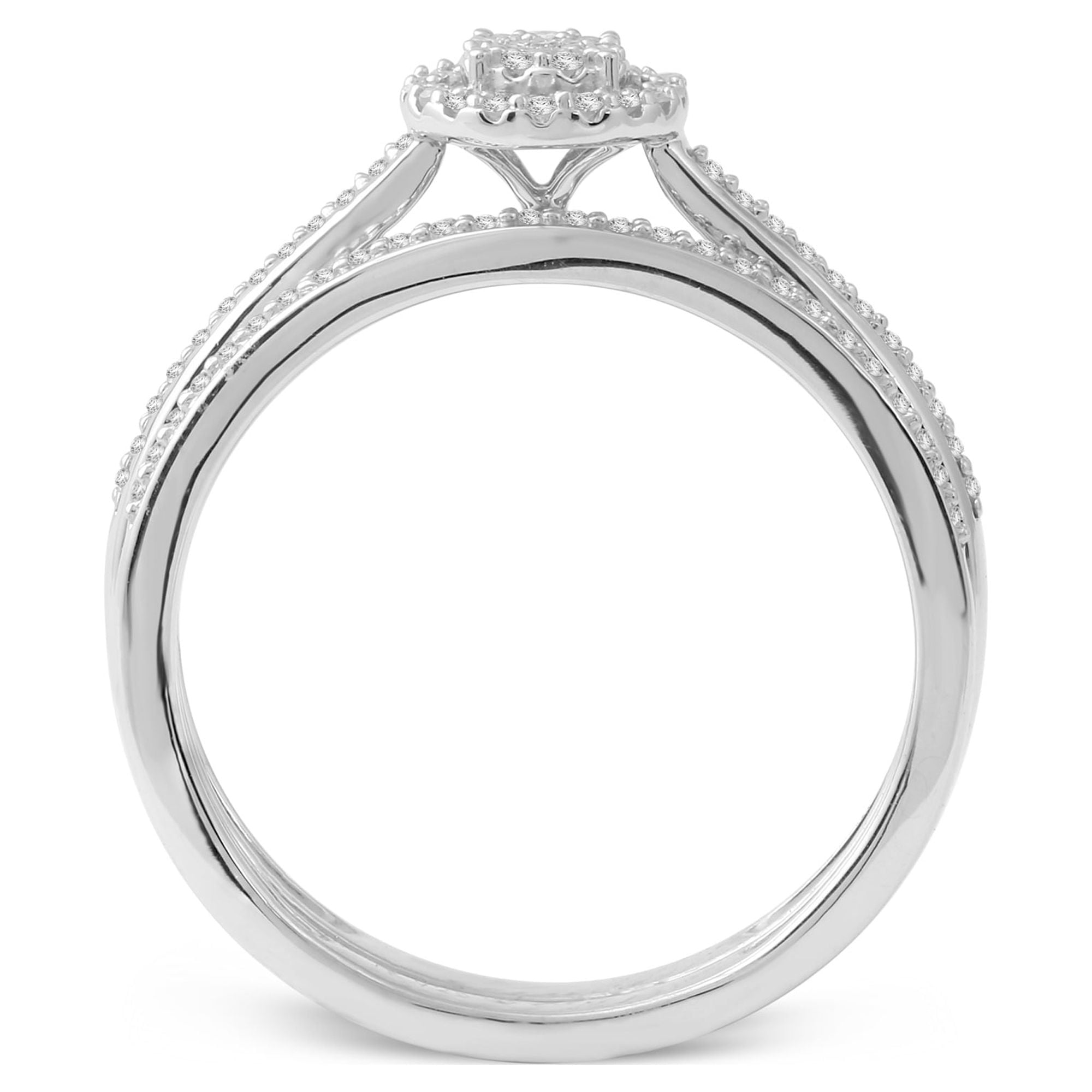 1/5Ct TDW Diamond S925 Sterling Silver Cluster Halo Bridal Set (I-J, I2)