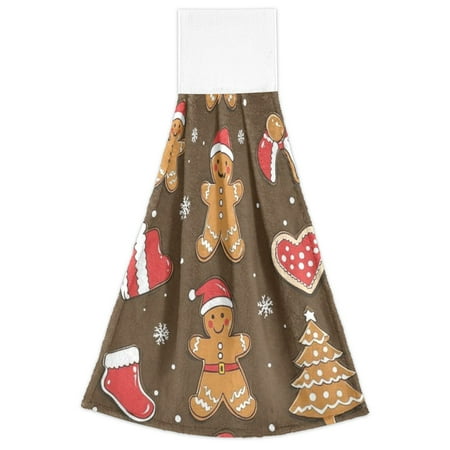 

WOBOGO Gingerbread Man Cookies with Santa Hats Hand Towel Set of 2 Absorbent for Kitchen and Bathroom With Velcro Hanging Loop 18.2×14in