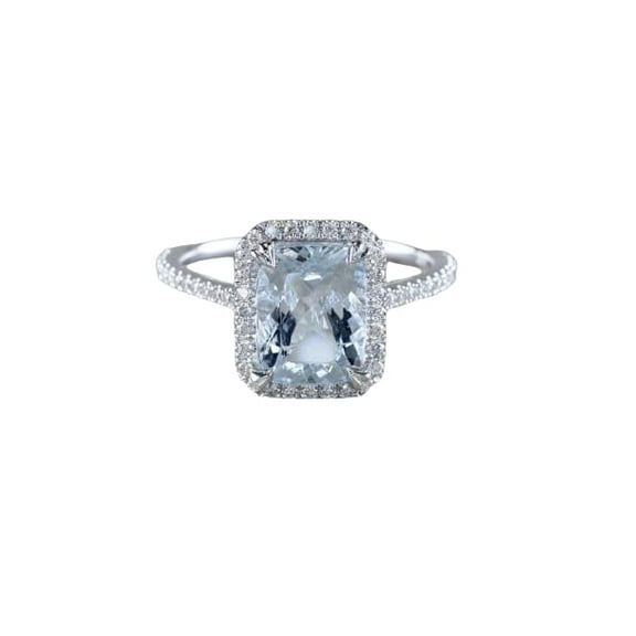 HeartsAndYou 2ct Natural Blue Aquamarine & Diamond Engagement Ring 14k SOLID White Gold Halo
